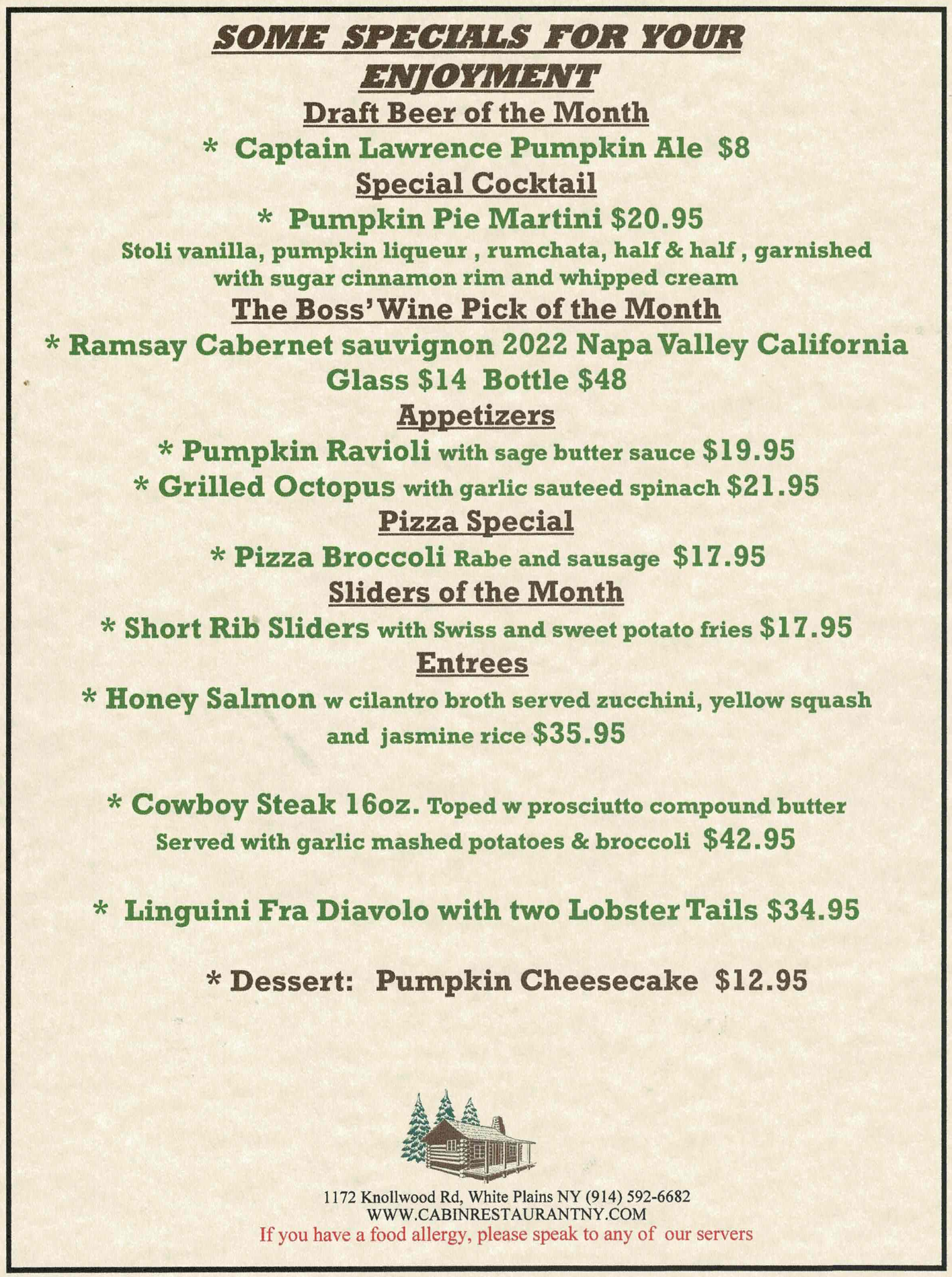 Cabin October 2026 Specials